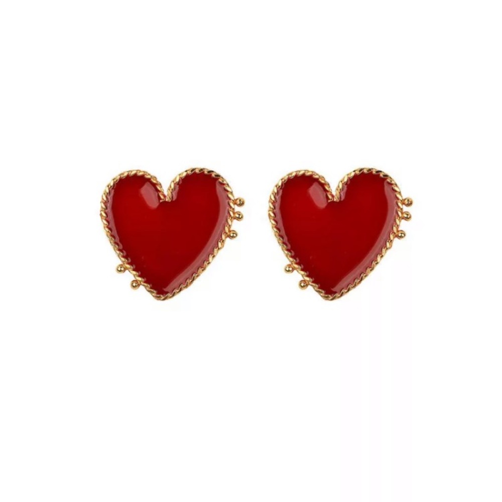 “Heart Attack” Statement Red/Gold Painted Earring - Picture 5 of 7
